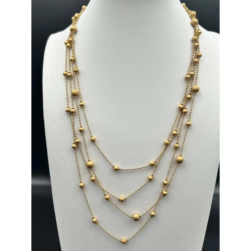 Premiere Designs Gold Tone Multi Strand Textured Bead Necklace Bracelet Set